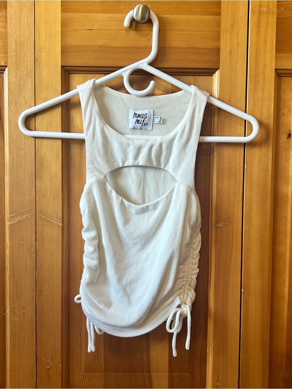 Princess Polly White Ribbed Side-Tie Cutout Tank